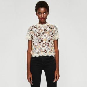 ZARA Multicolored Lace Top - Zip Back - Size M